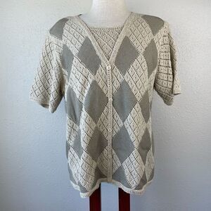 Alfred Dunner Faux Button Down Short Sleeve Sweater Top Size M EUC